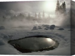 Woman at a Hot Spring Hotel Canvas Prints - Mist Rings a Hot Spring at West Thumb Geyser Basin on The Shore of Yellowstone Lake by Raymond Gehman