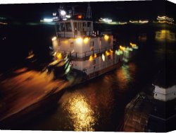Night View of a Barge And It's Tug on The Kanawha River Canvas Prints - Night View of a Barge And It's Tug on The Kanawha River by Raymond Gehman