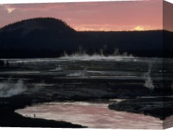 Woman at a Hot Spring Hotel Canvas Prints - Reflections of a Dying Sun Stain The Firehole River And Steaming Hot Springs by Raymond Gehman