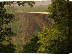 Night View of a Barge And It's Tug on The Kanawha River Canvas Prints - View of The New River Gorge Bridge From One Side by Raymond Gehman