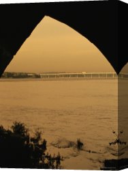 Night View of a Barge And It's Tug on The Kanawha River Canvas Prints - View of The Susquehanna River From Under The Rockville Bridge by Raymond Gehman