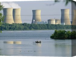 Night View of a Barge And It's Tug on The Kanawha River Canvas Prints - View of Three Mile Island Nuclear Reactor on The Susquehanna River by Raymond Gehman
