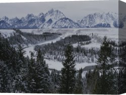 Night View of a Barge And It's Tug on The Kanawha River Canvas Prints - Winter View of The Snake River Grand Teton National Park by Raymond Gehman