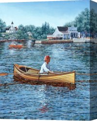 Richard Canvas Paintings - Rowing to Rockport by Richard De Wolfe
