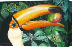 Richard Canvas Paintings - Tropical Rain Forest Toucan by Richard De Wolfe