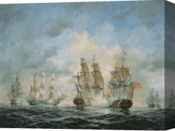 Swine, 19th Century Canvas Paintings - 19th Century Naval Engagement in Home Waters by Richard Willis