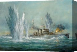 The Battle of Bannockburn Canvas Prints - HMS Exeter engaging in the Graf Spree at the Battle of the River Plate by Richard Willis