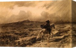Rosa Bonheur Canvas Prints - Horse And Rider on The Scottish Highlands (the Approaching Storm) by Rosa Bonheur