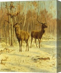 Rosa Bonheur Canvas Prints - Two Stags In A Clearing In Winter by Rosa Bonheur