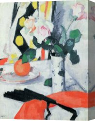 The Feathered Fan Canvas Prints - Roses in a Chinese Vase with Black Fan by Samuel John Peploe