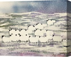 Cold Canvas Paintings - Sheep in Winter by Suzi Kennett