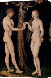 The Garden of Eden Canvas Prints - Adam and Eve in the Garden of Eden by The Elder Lucas Cranach