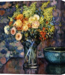 Flowers in a Blue Vase Canvas Prints - Vase Of Flowers by Theo van Rysselberghe