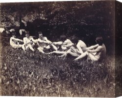 Barque And Tug Canvas Paintings - Males nudes in a seated tug-of-war by Thomas Cowperthwait Eakins