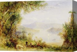 Night View of a Barge And It's Tug on The Kanawha River Canvas Prints - View on the Hudson River by Thomas Creswick