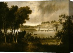 Night View of a Barge And It's Tug on The Kanawha River Canvas Prints - View of The Fairmount Waterworks, Philadelphia, From The Opposite Side of The Schuylkill River by Thomas Doughty