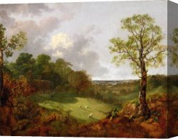 Clocktower Cottage Canvas Paintings - Wooded Landscape with a Cottage - Sheep and a Reclining Shepherd by Thomas Gainsborough