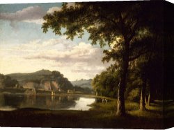 Night View of a Barge And It's Tug on The Kanawha River Canvas Prints - Landscape with View on The River Wye by Thomas Jones
