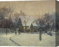 Clocktower Cottage Canvas Paintings - A Winter's Cottage by Thomas Kinkade