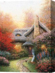 Clocktower Cottage Canvas Paintings - Autumn at Ashley's Cottage by Thomas Kinkade