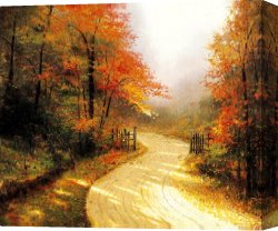 Thomas Wolfe (1900-1938) Canvas Prints - Autumn Lane by Thomas Kinkade