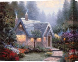 Clocktower Cottage Canvas Paintings - Cedar Nook Cottage by Thomas Kinkade