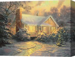 Clocktower Cottage Canvas Paintings - Christmas Cottage by Thomas Kinkade