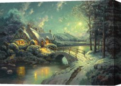 Thomas Wolfe (1900-1938) Canvas Prints - Christmas Moonlight by Thomas Kinkade