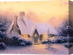 Clocktower Cottage Canvas Paintings - Christmas Tree Cottage by Thomas Kinkade