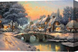 Thomas Wolfe (1900-1938) Canvas Prints - Cobblestone Christmas by Thomas Kinkade