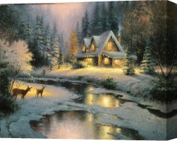 Clocktower Cottage Canvas Paintings - Deer Creek Cottage by Thomas Kinkade