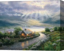 Clocktower Cottage Canvas Paintings - Emerald Isle Cottage by Thomas Kinkade