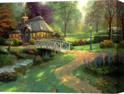 Clocktower Cottage Canvas Paintings - Friendship Cottage by Thomas Kinkade