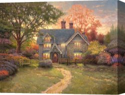 Clocktower Cottage Canvas Paintings - Gingerbread Cottage by Thomas Kinkade