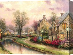 Boar Lane Canvas Paintings - Lamplight Lane by Thomas Kinkade