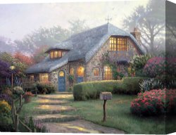 Clocktower Cottage Canvas Paintings - Lilac Cottage by Thomas Kinkade
