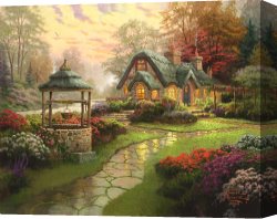 Clocktower Cottage Canvas Paintings - Make a Wish Cottage by Thomas Kinkade