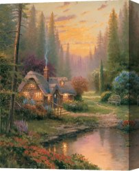 Clocktower Cottage Canvas Paintings - Meadowood Cottage by Thomas Kinkade