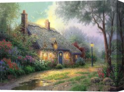 Clocktower Cottage Canvas Paintings - Moonlight Cottage by Thomas Kinkade