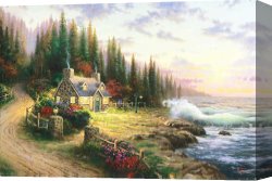 Clocktower Cottage Canvas Paintings - Pine Cove Cottage by Thomas Kinkade