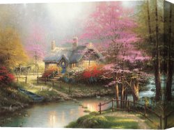 Clocktower Cottage Canvas Paintings - Stepping Stone Cottage by Thomas Kinkade