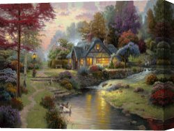 Clocktower Cottage Canvas Paintings - Stillwater Cottage by Thomas Kinkade