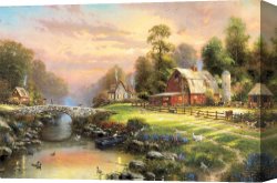 Thomas Wolfe (1900-1938) Canvas Prints - Sunset at Riverbend Farm by Thomas Kinkade