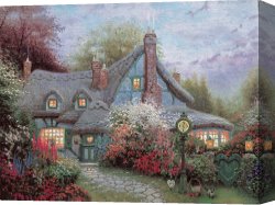 Clocktower Cottage Canvas Paintings - Sweetheart Cottage by Thomas Kinkade