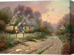Clocktower Cottage Canvas Paintings - Teacup Cottage by Thomas Kinkade