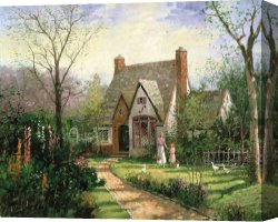 Clocktower Cottage Canvas Paintings - The Cottage by Thomas Kinkade
