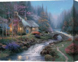 Clocktower Cottage Canvas Paintings - Twilight Cottage by Thomas Kinkade