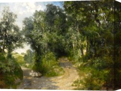 Boar Lane Canvas Paintings - Cockington Lane, Torquay, England by Thomas Moran