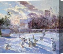 Goose Canvas Paintings - Winter Geese in Church Meadow by Timothy Easton
