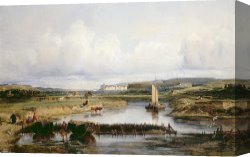 Night View of a Barge And It's Tug on The Kanawha River Canvas Prints - An Extensive River Landscape with a View of the Chateau d'Amboise by Victor-Marie-Felix Danvin